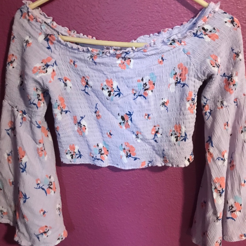 Shirred purple crop top